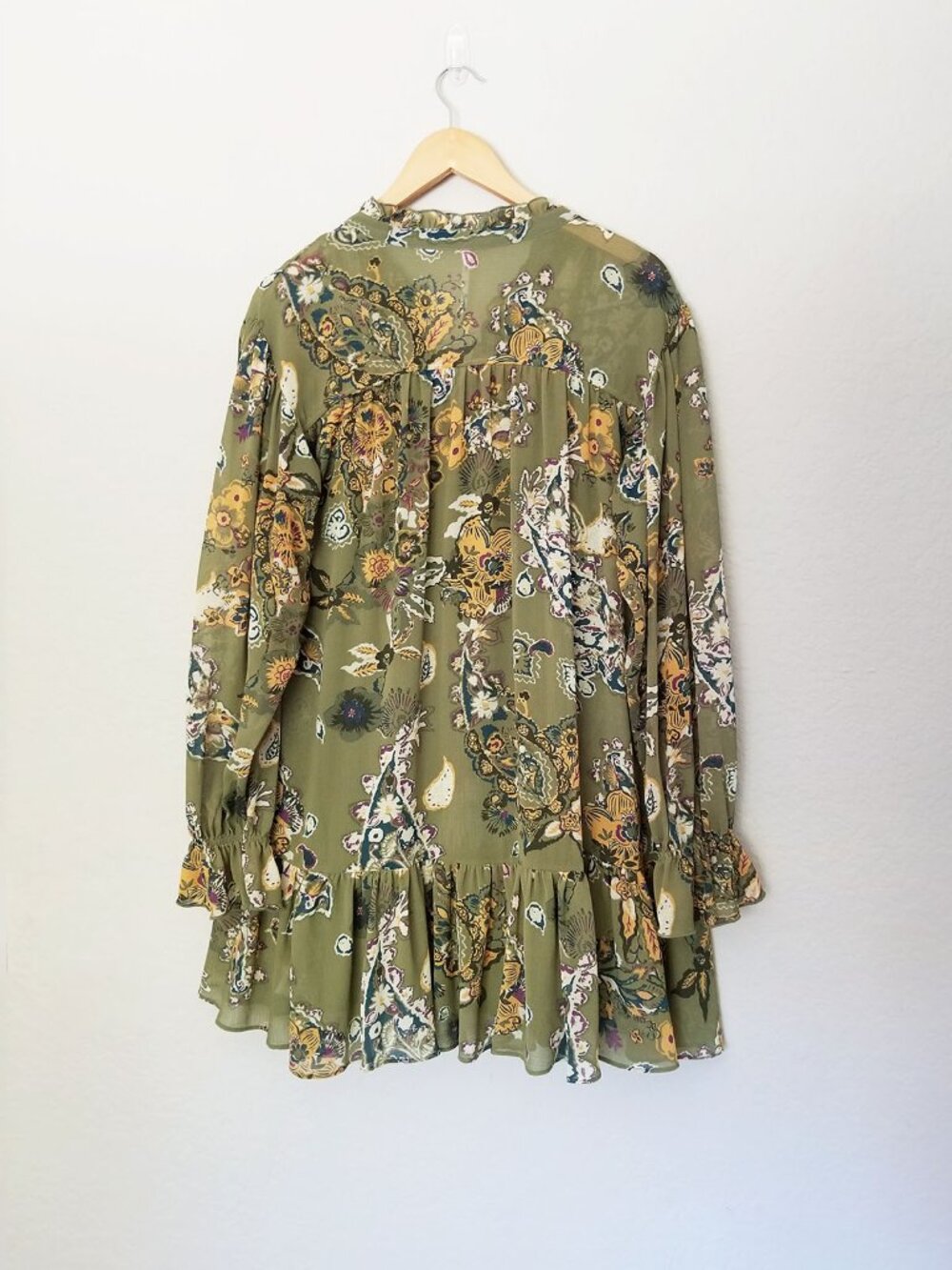 Free People Ibiza Nights Mini Dress Size S Natural Sage Green Button Front $148 - Picture 7 of 16